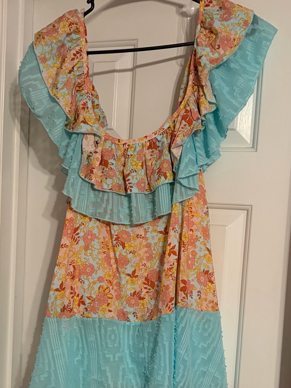 Sugarfox Floral Ruffle Tank Top in Aqua and Peach - Size S, NWT - Picture 5 of 5